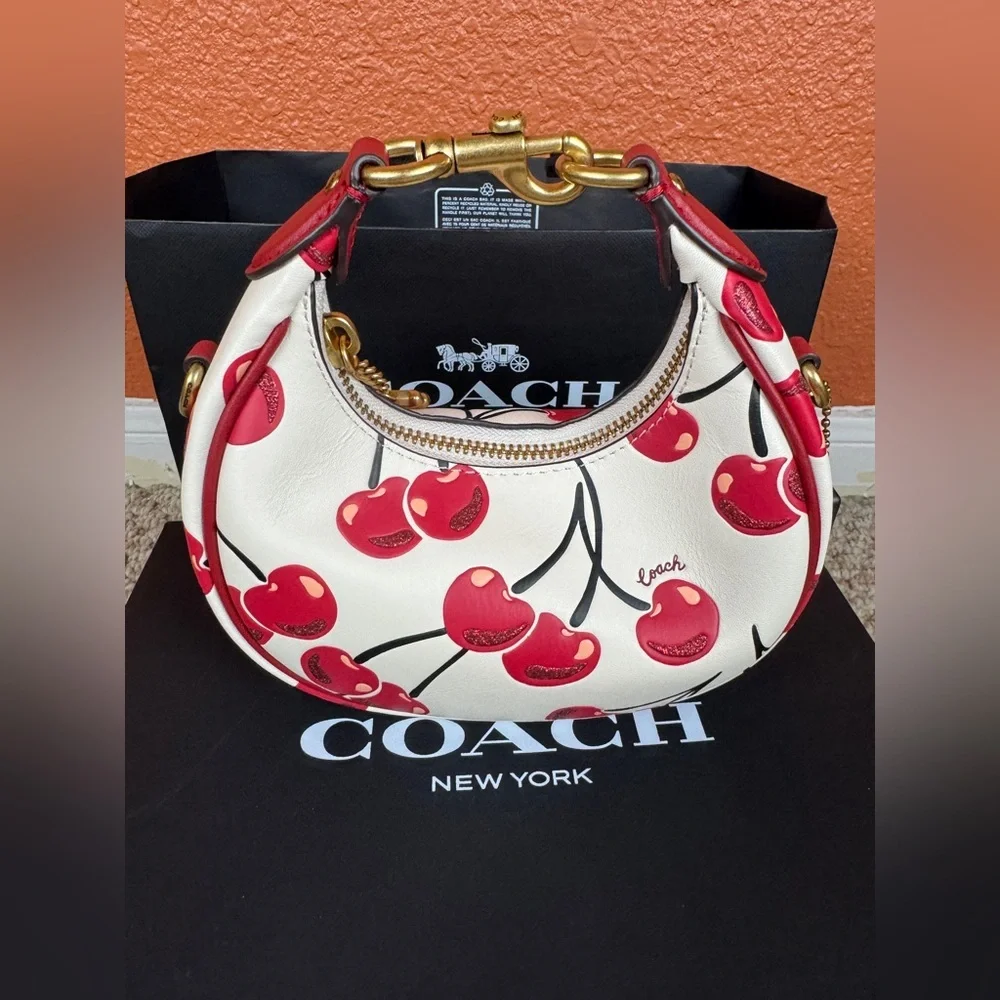 Coach Cherry Print Shoulder Bag in White and Red. #2 - Picture 2 of 11